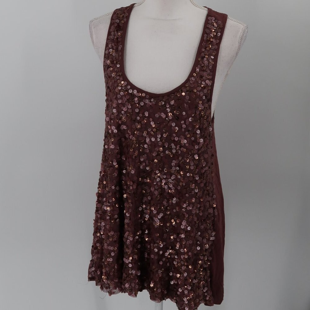 Gudi Women's Sequin Tank Bronzey Brownish Maroon Color Size Large